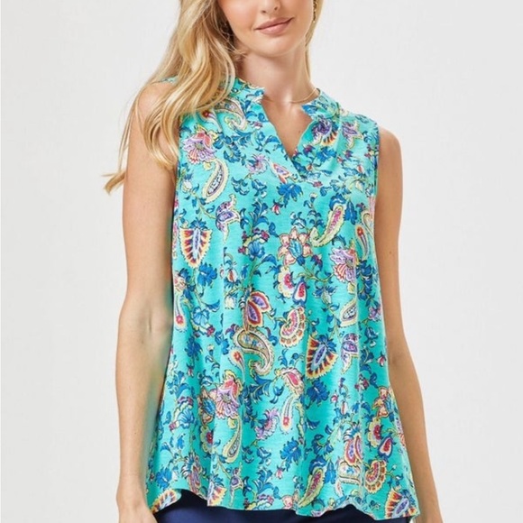 Lizzy Tank Top in Emerald and Aqua Multi Floral size medium- fits size Large - Picture 5 of 6